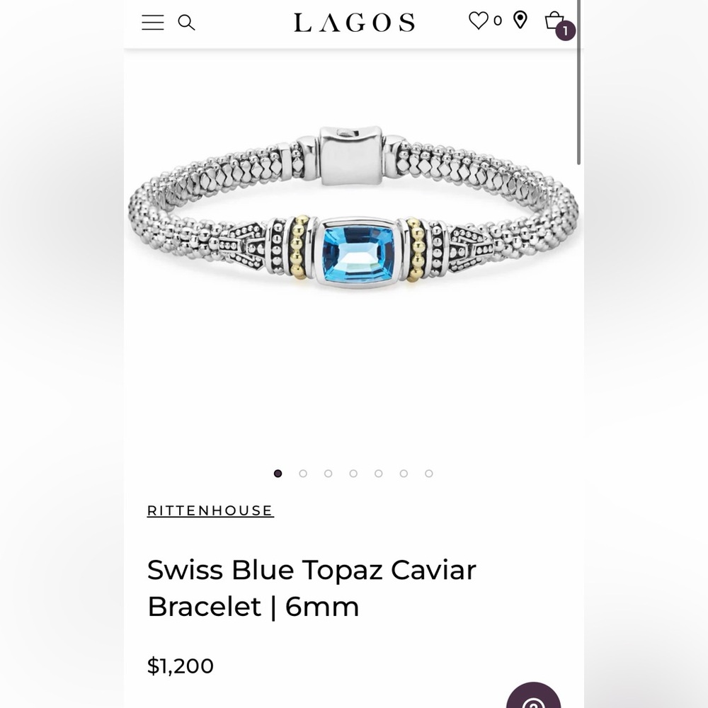 Lagos sterling silver and 18k gold blue topaz caviar bracelet SIZE SMALL